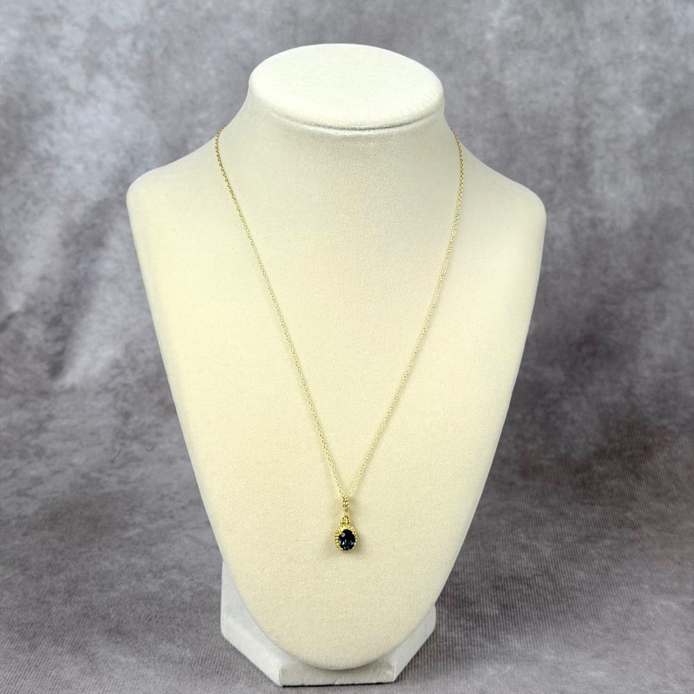 London Blue Topaz Necklace Sterling Silver Gold Tone Oval Gemstone Pendant 18"